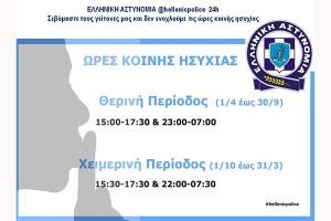 Αστυνομικοί της Γειτονιάς: Ώρες κοινής ησυχίας θερινής περιόδου