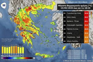 Υψηλότερη θερμοκρασία καταγράφηκε στο Γυναικόκαστρο Κιλκίς με 34.6 °C στις 15-9-2025