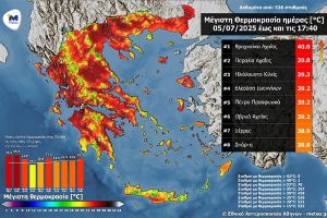 Στην τρίτη θέση πανελλαδικά το Ηλιόλουστο με 39,3°C το Σάββατο