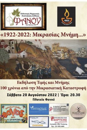 “1922-2022: Μικρασίας Μνήμη…” - Εκδήλωση από τον Πολιτιστικό Σύλλογο Φανού Κιλκίς