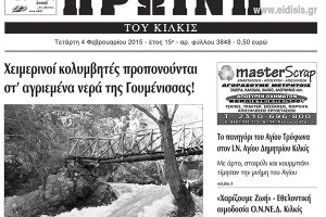 Πέντε χρόνια πριν. Διαβάστε τι έγραφε η καθημερινή εφημερίδα ΠΡΩΙΝΗ του Κιλκίς (4-2-2015)