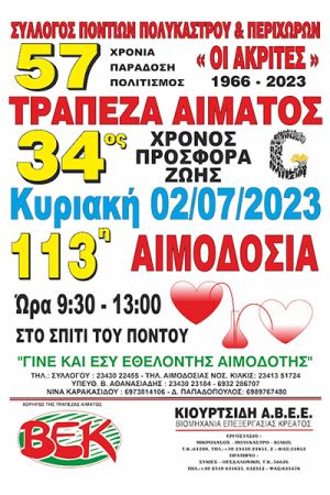 113η αιμοδοσία της "Τράπεζας Αίματος" των «Ακριτών» Πολυκάστρου