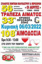 Τράπεζα αίματος “Ἁκριτών” Πολυκάστρου: 33 Χρόνια και συνεχίζει με αιμοδοσία την Κυριακή 6/3