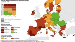 ECDC – Kορονοϊός: «Κοκκίνησε» σχεδόν όλη η Νότια Ευρώπη (pic)
