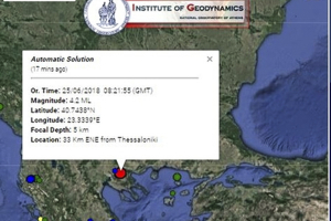 Σεισμός 4,2 ρίχτερ κοντά στη Θεσσαλονίκη