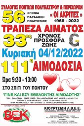 Η 111η Αιμοδοσία από την Τράπεζα Αίματος των "Ακριτών" Πολυκάστρου την Κυριακή 4/12