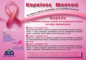 Δ. Ωραιοκάστρου: Δωρεάν κλινικός έλεγχος μαστού από τον Σύλλογο «Άλμα Ζωής»